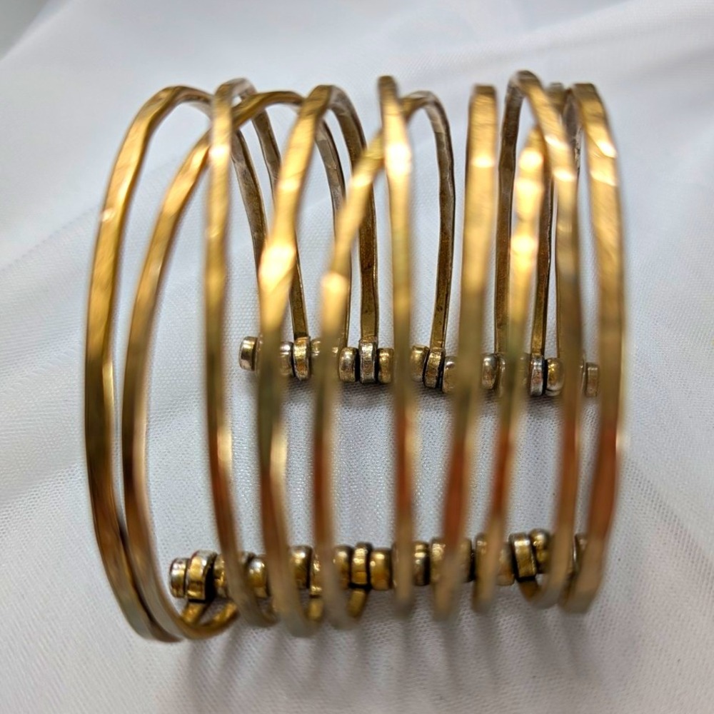 Vintage Hammered Two-Tone Multi-Row Cage Cuff Bracelet